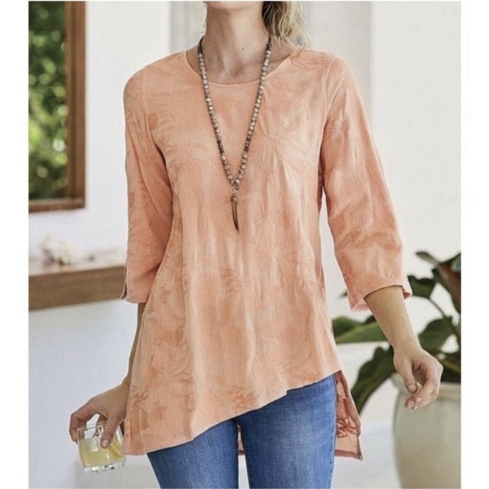Soft Surroundings Celine Tunic Top Womens Medium Coral Asymmetrical Front Hem